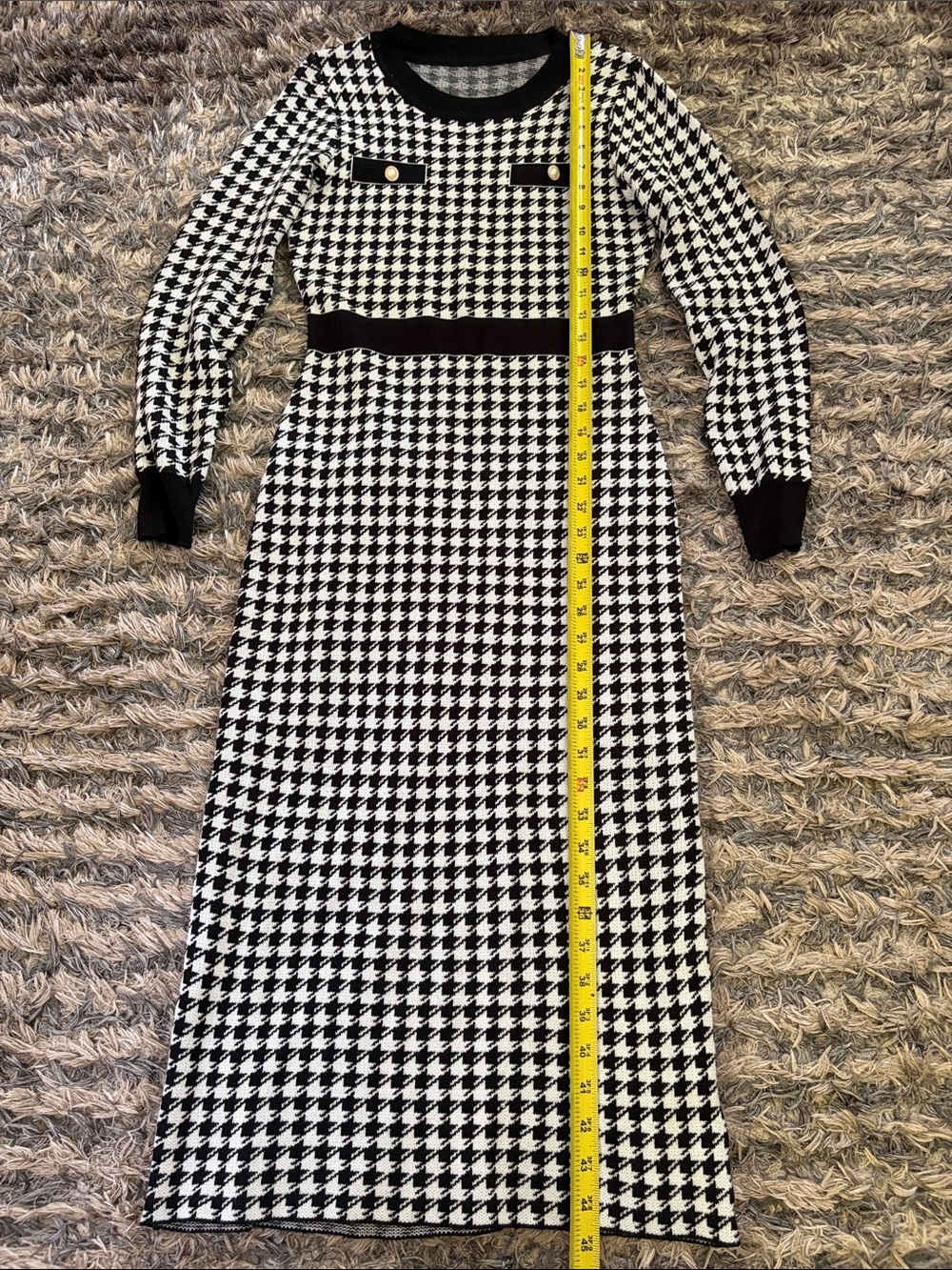 Black & White Houndstooth Long Sleeve Knit Dress Size S - Picture 2 of 7